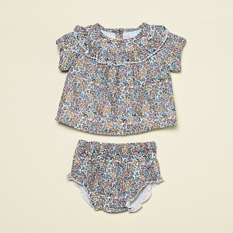 YAMP - Conjunto Blusa manga corta + short para Bebé niña en Algodón Yamp