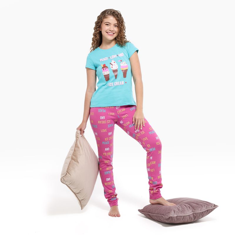 ELV - Pijama para Niña 2 piezas Cintura elásticada Manga corta de Algodón ELV