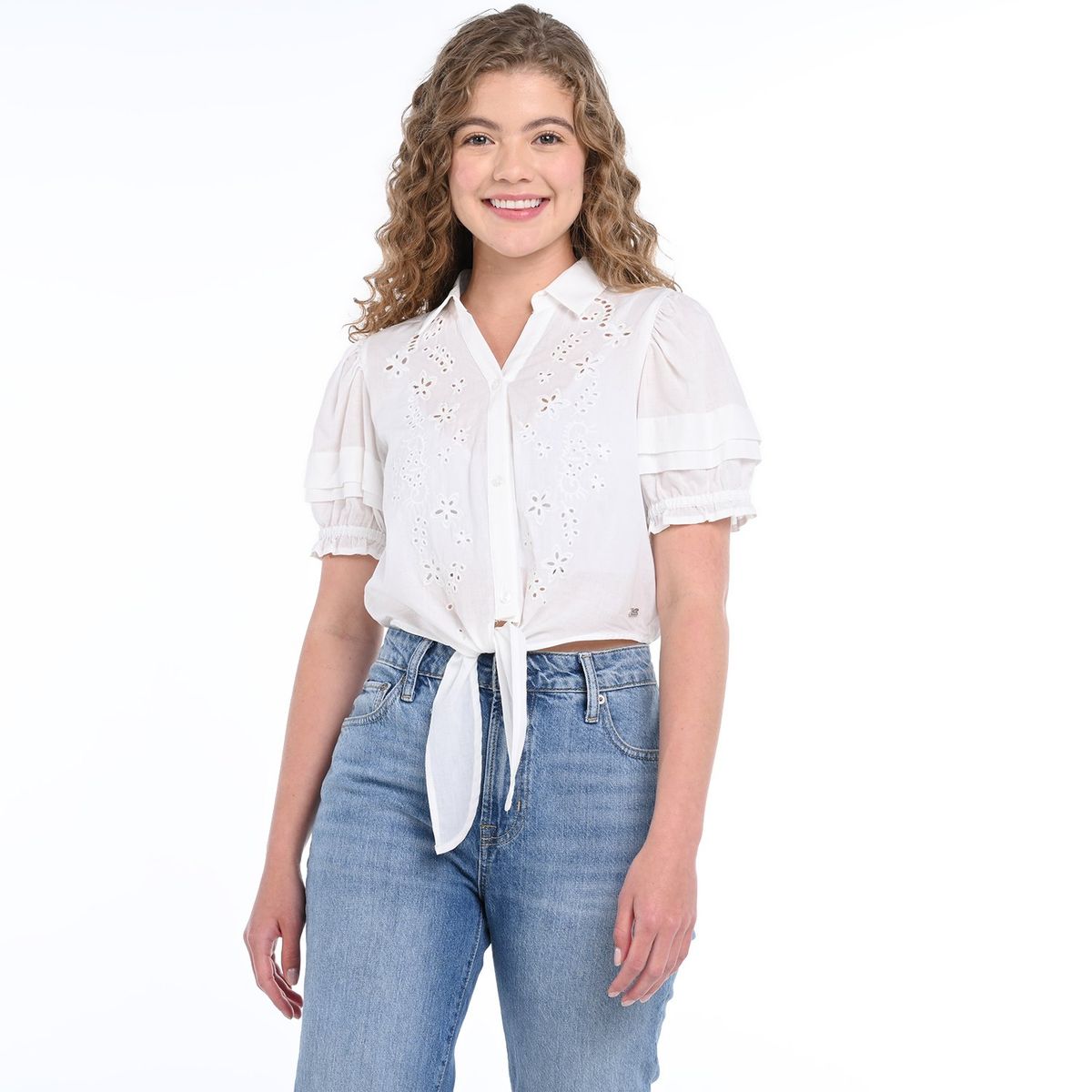 ELV - Blusa Niña con Ojalillo Manga corta Algodón ELV