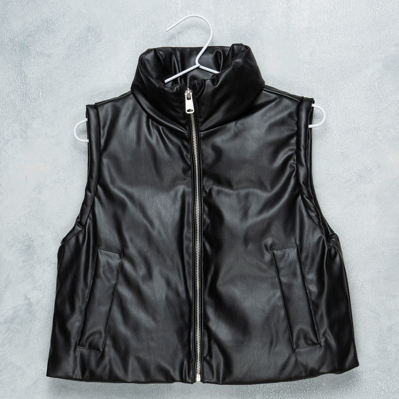 ELV - Chaleco Niña Efecto cuero Con cuello ELV