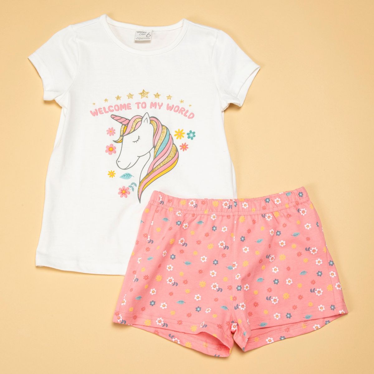 YAMP - Pijama para Niña 2 piezas con Estampado Cintura elásticada Manga corta de Algodón Yamp