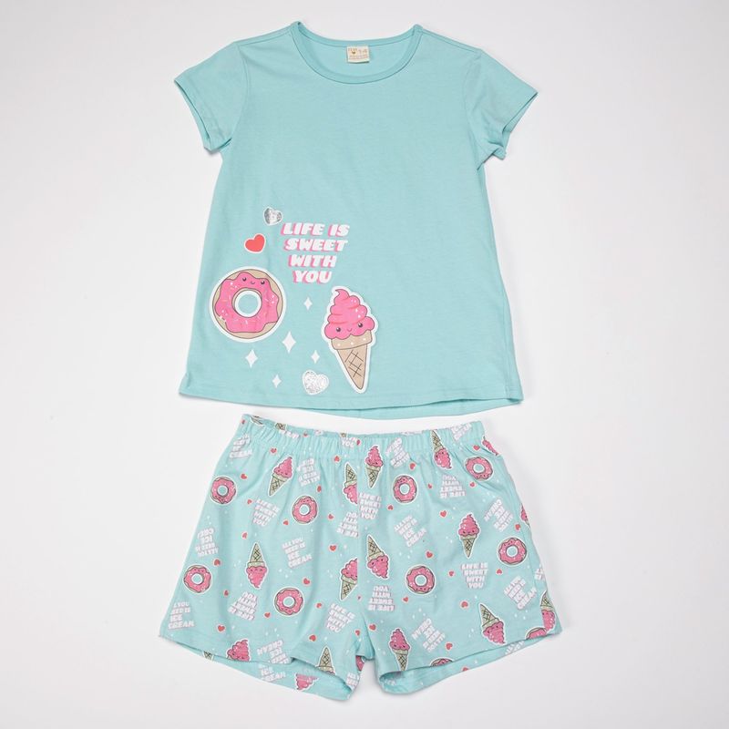 ELV - Pijama para Niña 2 piezas Cintura elásticada Manga corta de Algodón ELV