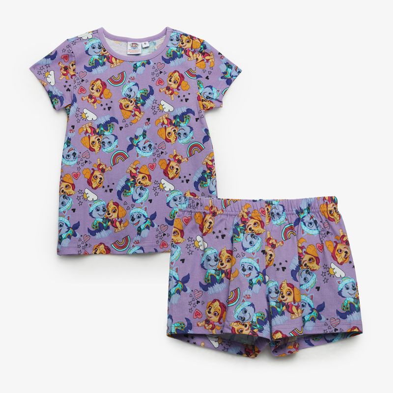 PAW PATROL - Pijama para Niña 2 piezas con Estampado Cintura elásticada Manga corta de Algodón Paw Patrol
