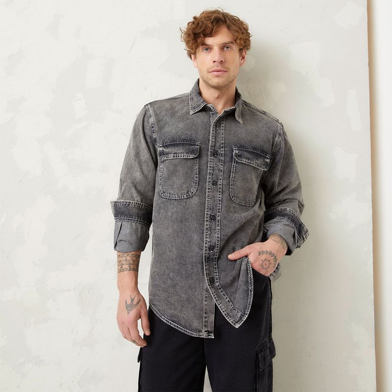 DENIMLAB - Camisa Hombre Manga larga de Algodón Denimlab