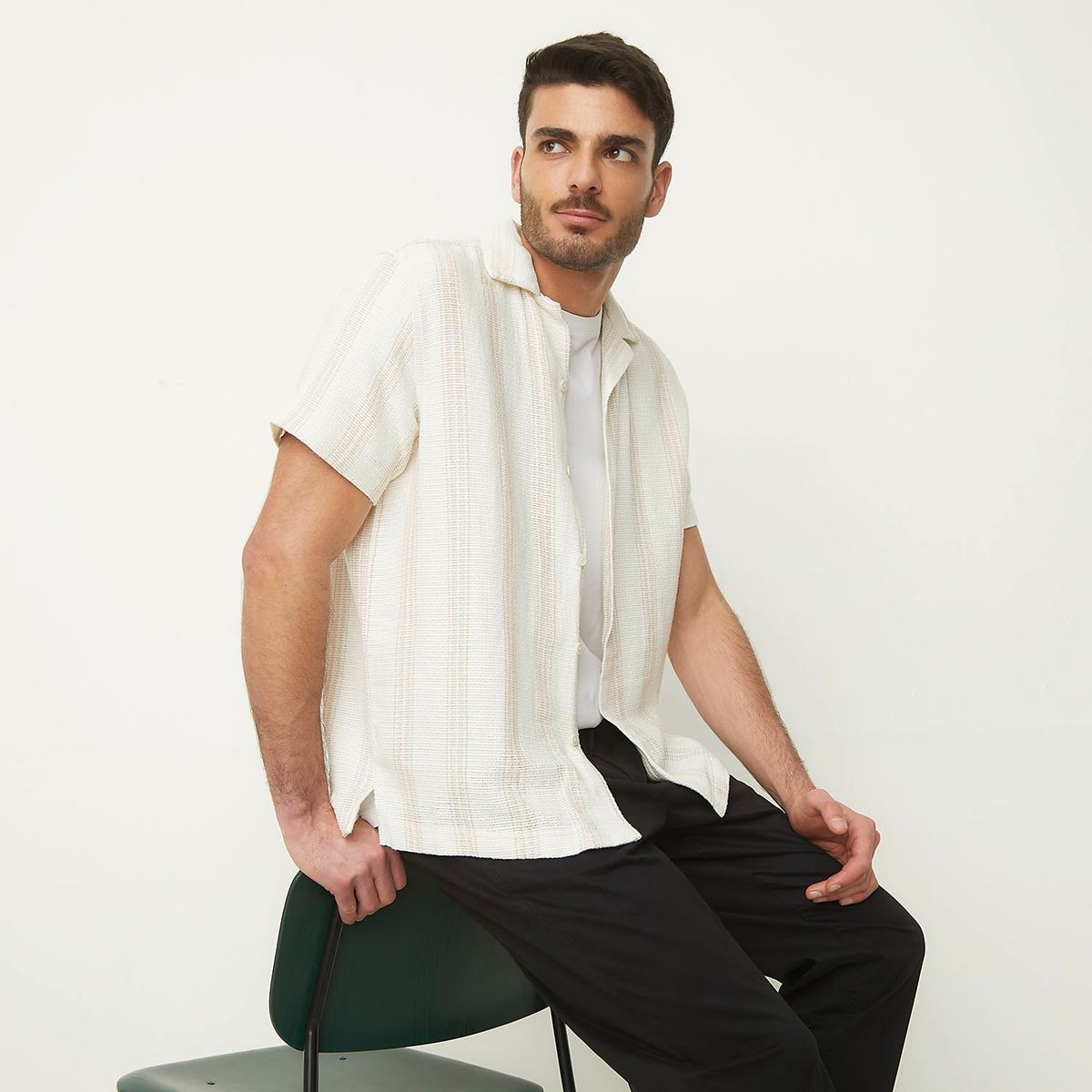 BASEMENT - Camisa Hombre Manga corta de Algodón Basement