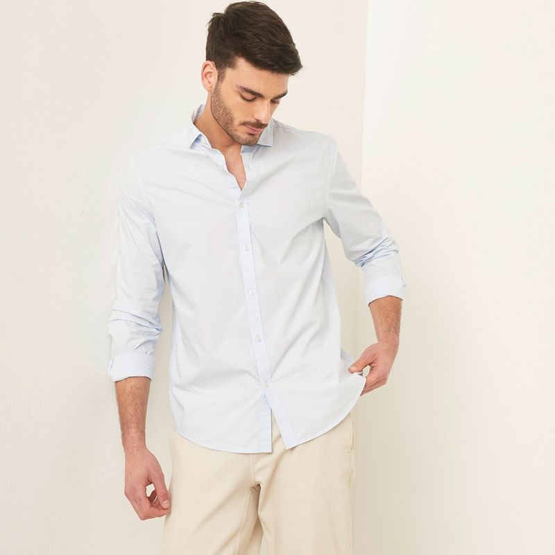 BASEMENT - Camisa Hombre Manga larga Slim Algodón Basement