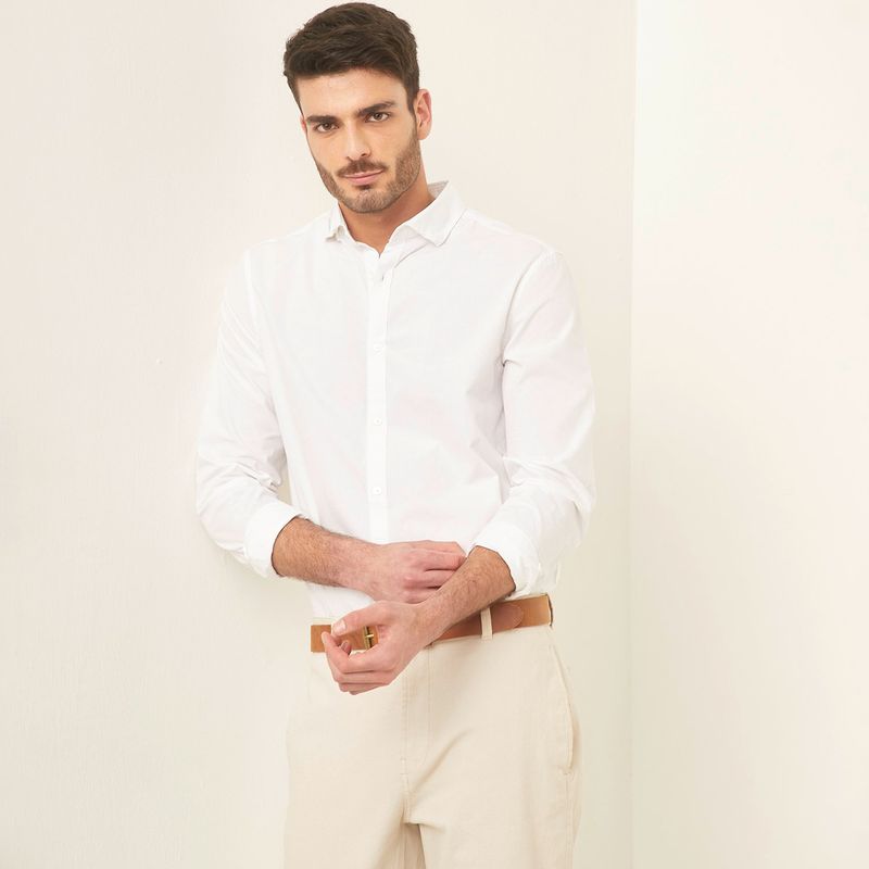 BASEMENT - Camisa Hombre Manga larga Slim Algodón Basement