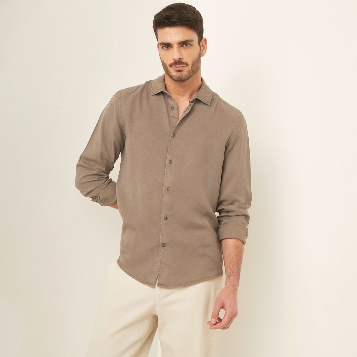 BASEMENT - Camisa Hombre Manga larga Slim Basement