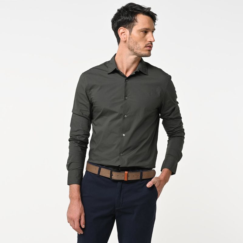 BASEMENT - Camisa Hombre Manga larga Slim Algodón Basement
