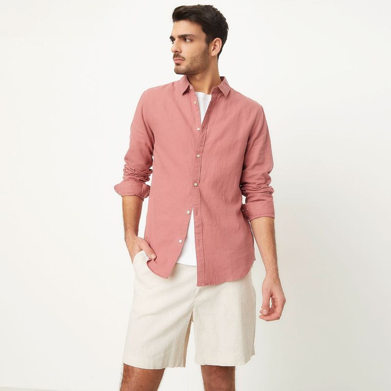 BASEMENT - Camisa Hombre Manga larga Slim Lino Basement
