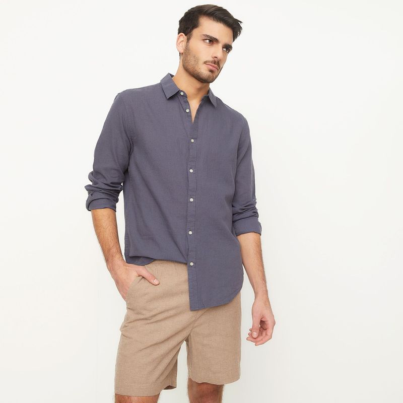BASEMENT - Camisa Hombre Manga larga Slim Lino Basement