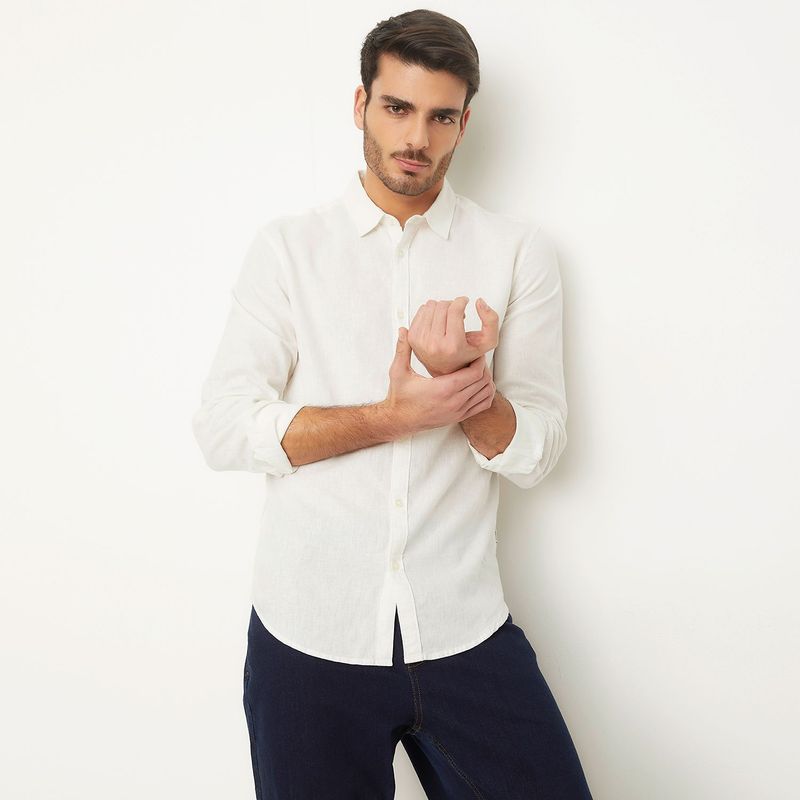 BASEMENT - Camisa Hombre Manga larga Slim Lino Basement