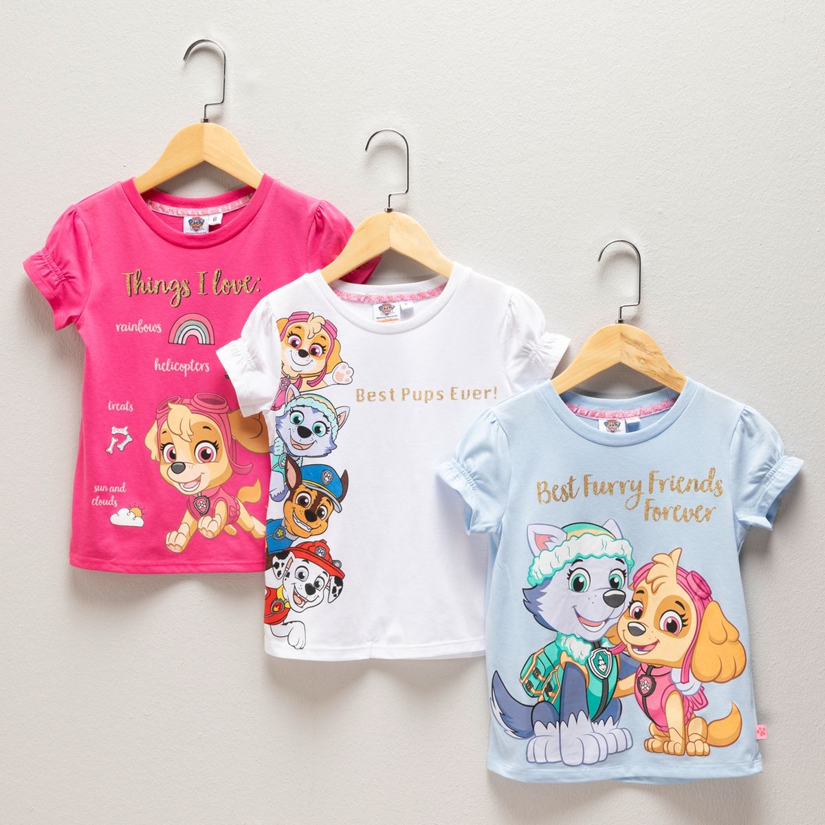 PAW PATROL - Camisetas Niña Pack de 3 unidades con Estampado Paw Patrol Manga corta Paw Patrol