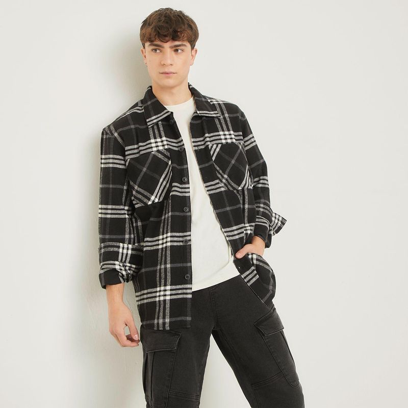 BEARCLIFF - Sobrecamisa Hombre de Cuadros de Algodón Bearcliff