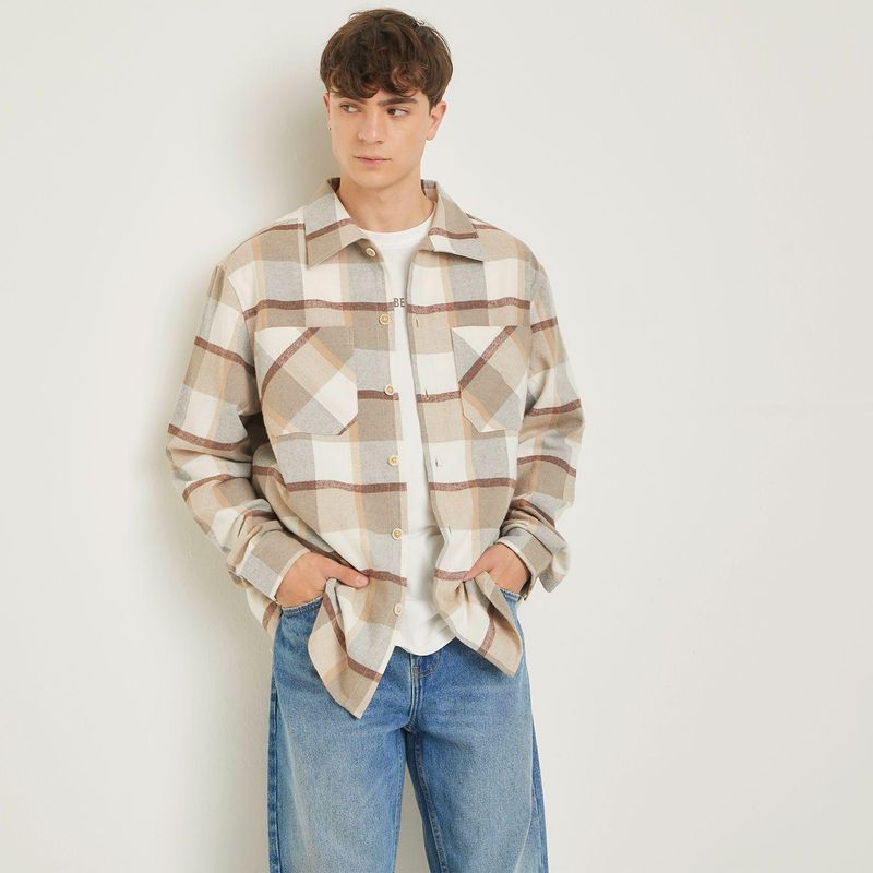 BEARCLIFF - Sobrecamisa Hombre de Cuadros de Algodón Bearcliff