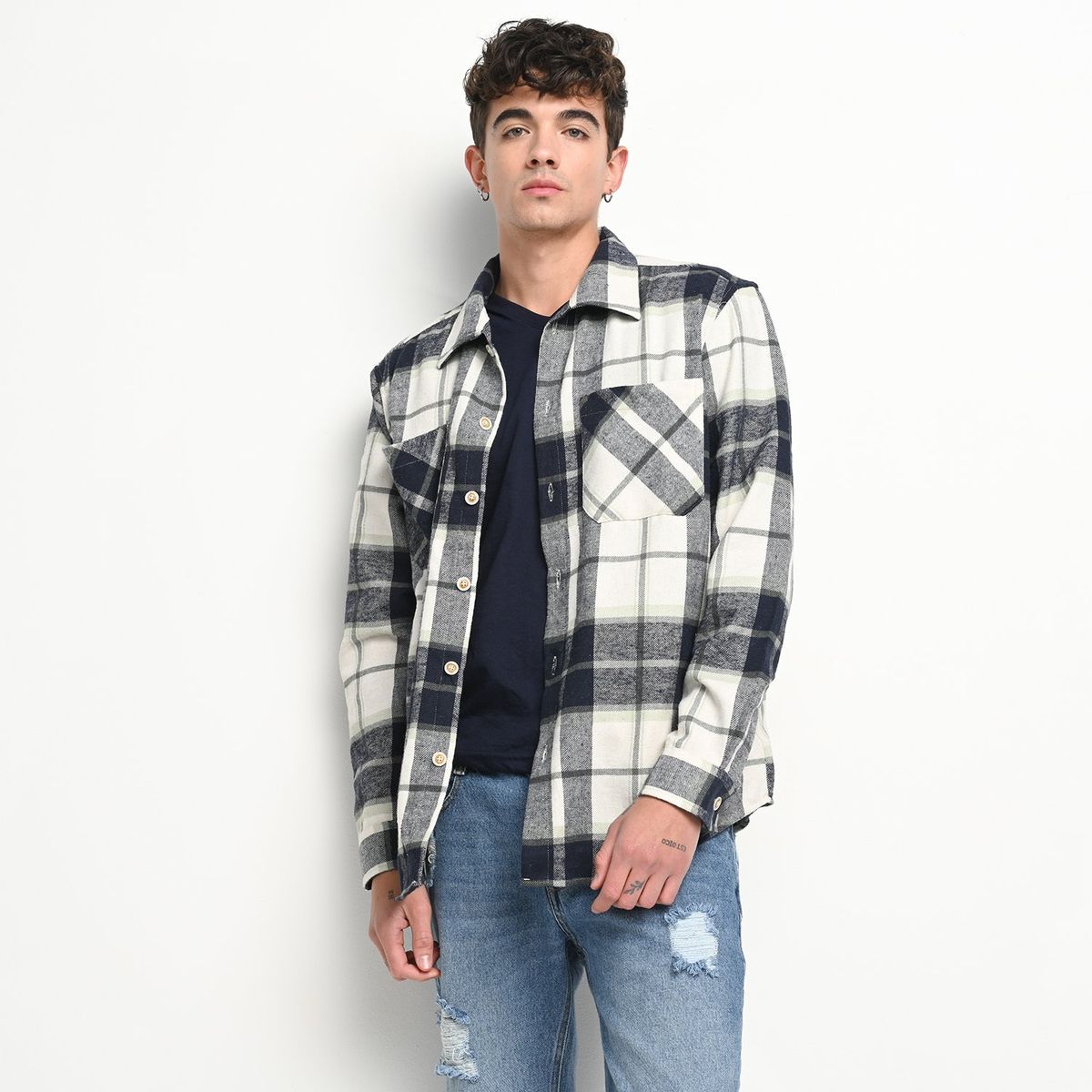 BEARCLIFF - Sobrecamisa Hombre de Cuadros de Algodón Bearcliff