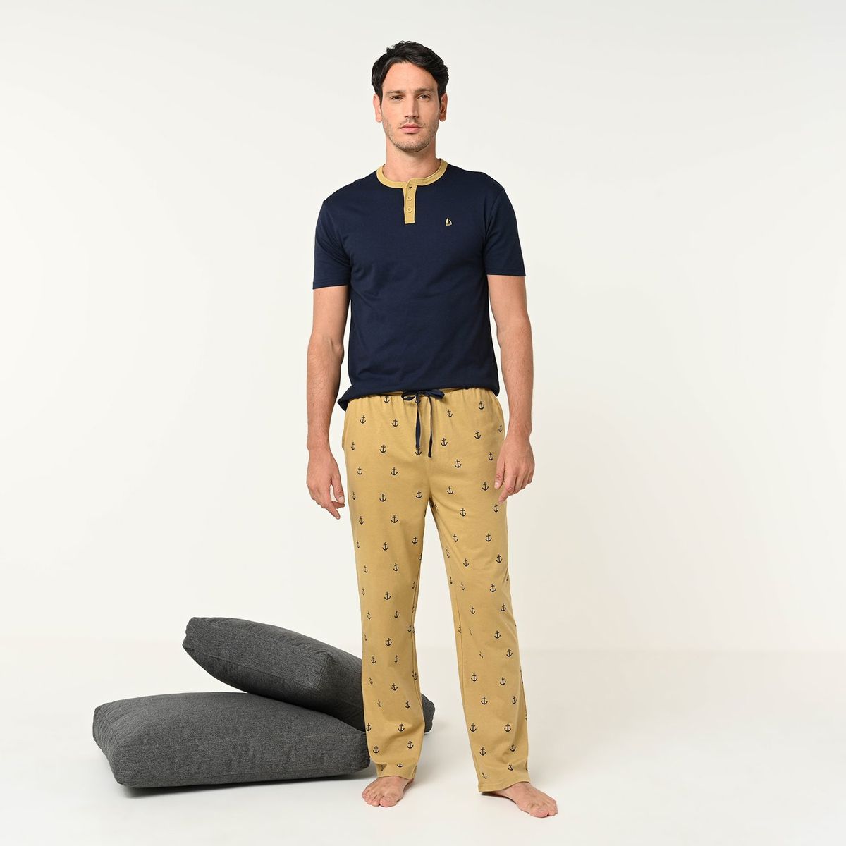 NEWPORT - Pijama para Hombre Larga Manga corta con Estampado de Algodón Newport