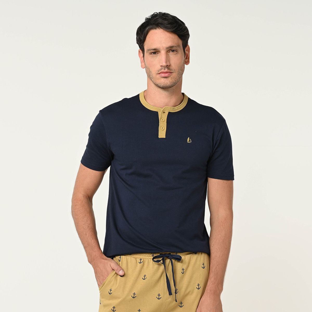 NEWPORT - Pijama para Hombre Larga Manga corta con Estampado de Algodón Newport