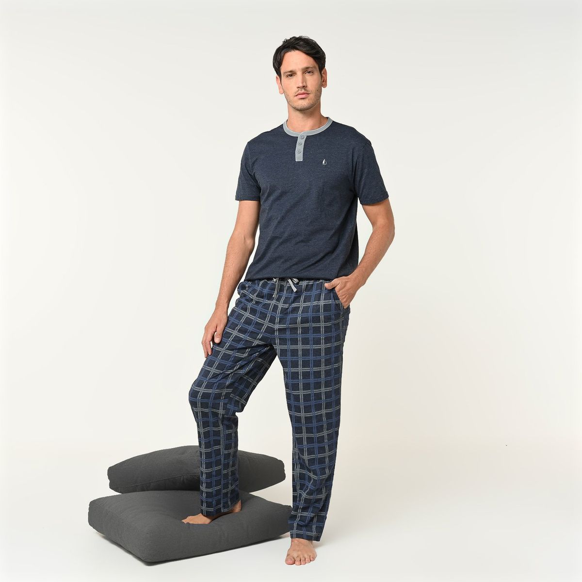 NEWPORT - Pijama para Hombre Larga Manga corta de Cuadros de Algodón Newport