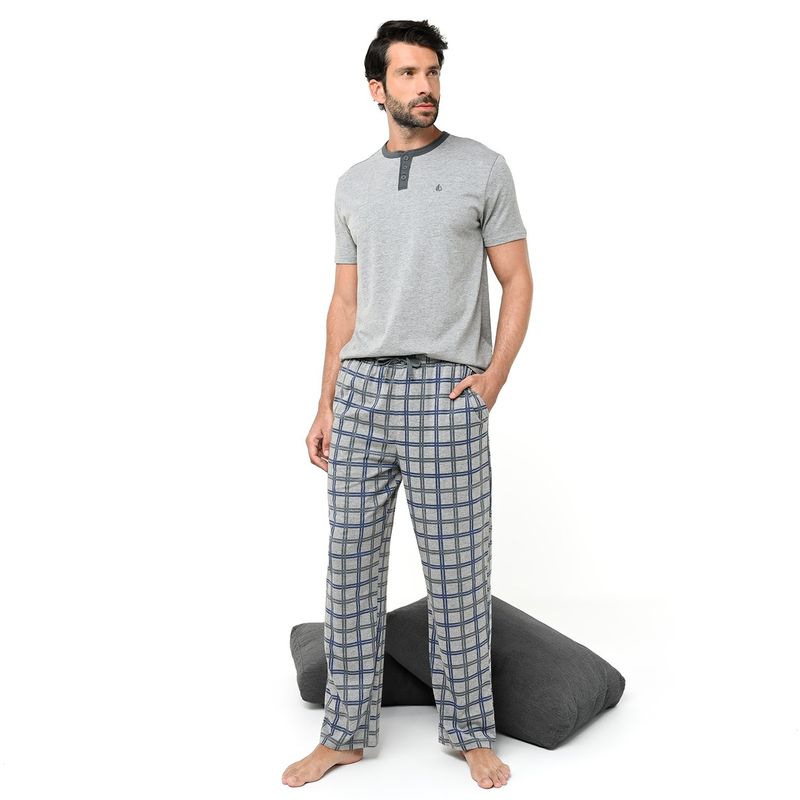 NEWPORT - Pijama para Hombre Larga Manga corta de Cuadros de Algodón Newport