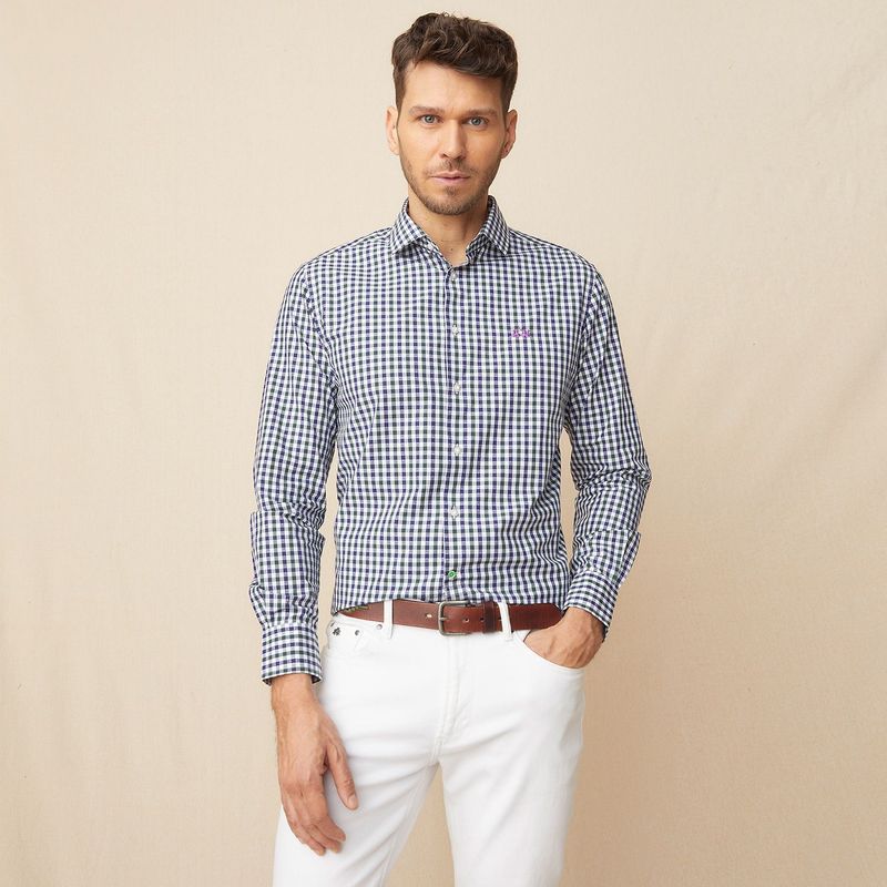 LA MARTINA - Camisa Hombre de Cuadros Manga larga Slim de Algodón La Martina