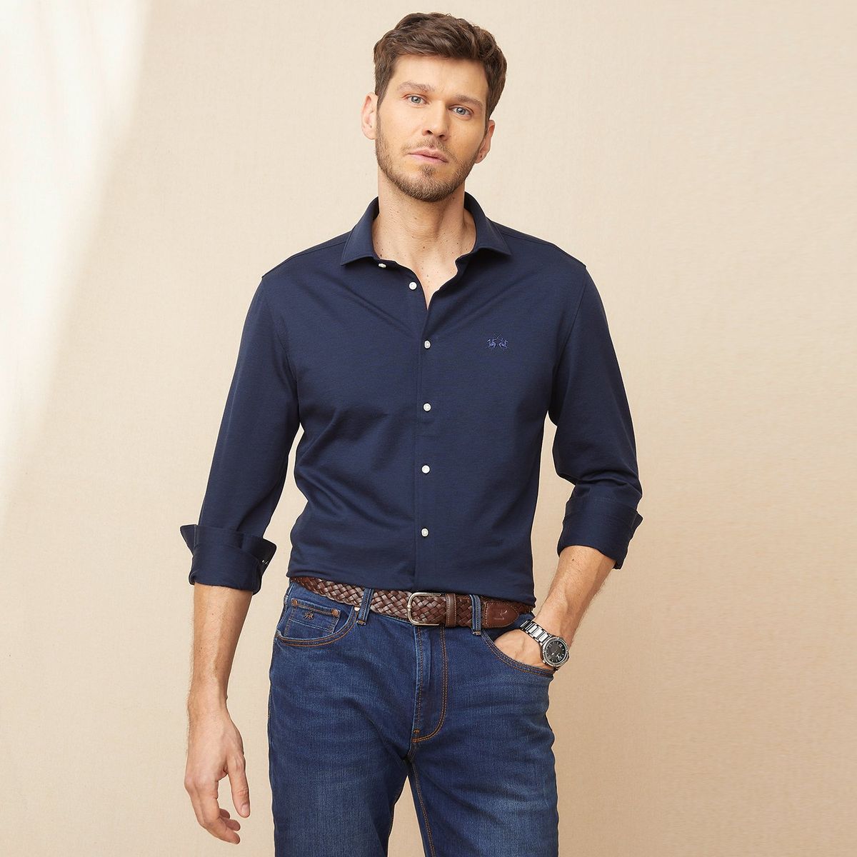 LA MARTINA - Camisa Hombre Manga larga Slim de Algodón La Martina