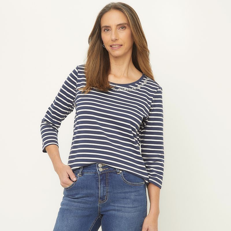 NEWPORT - Blusa Mujer Manga 3/4 de Algodón Newport