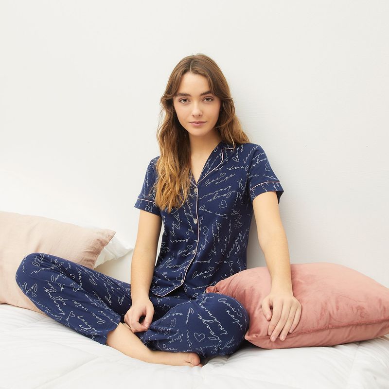 SYBILLA - Pijama completa con pantalón Mujer Largo Manga corta de Algodón Sybilla