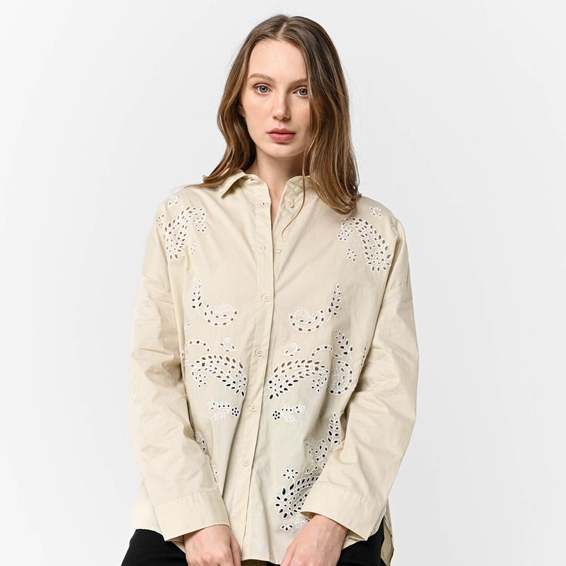 UNIVERSITY CLUB - Blusa para Mujer con Bordado Manga larga de Algodón University Club