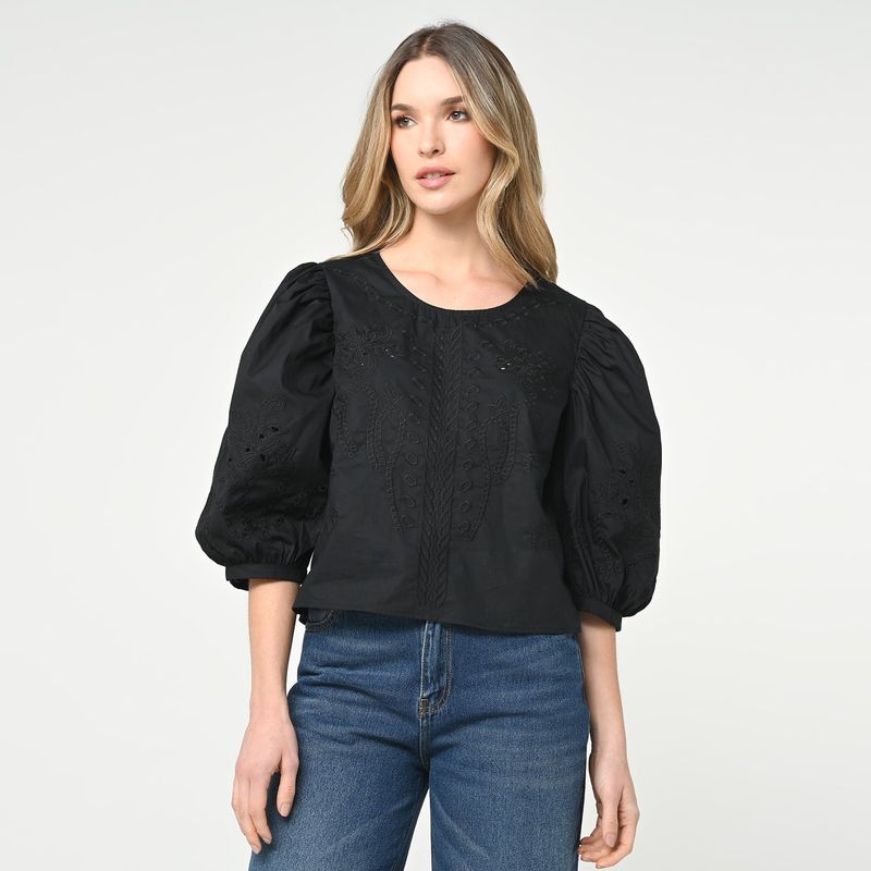 BASEMENT - Blusa para Mujer Manga corta globo de Algodón Basement