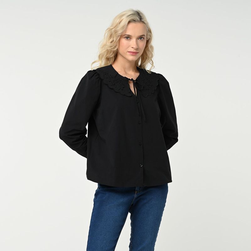 UNIVERSITY CLUB - Blusa para Mujer con Ojalillo Manga larga de Algodón University Club