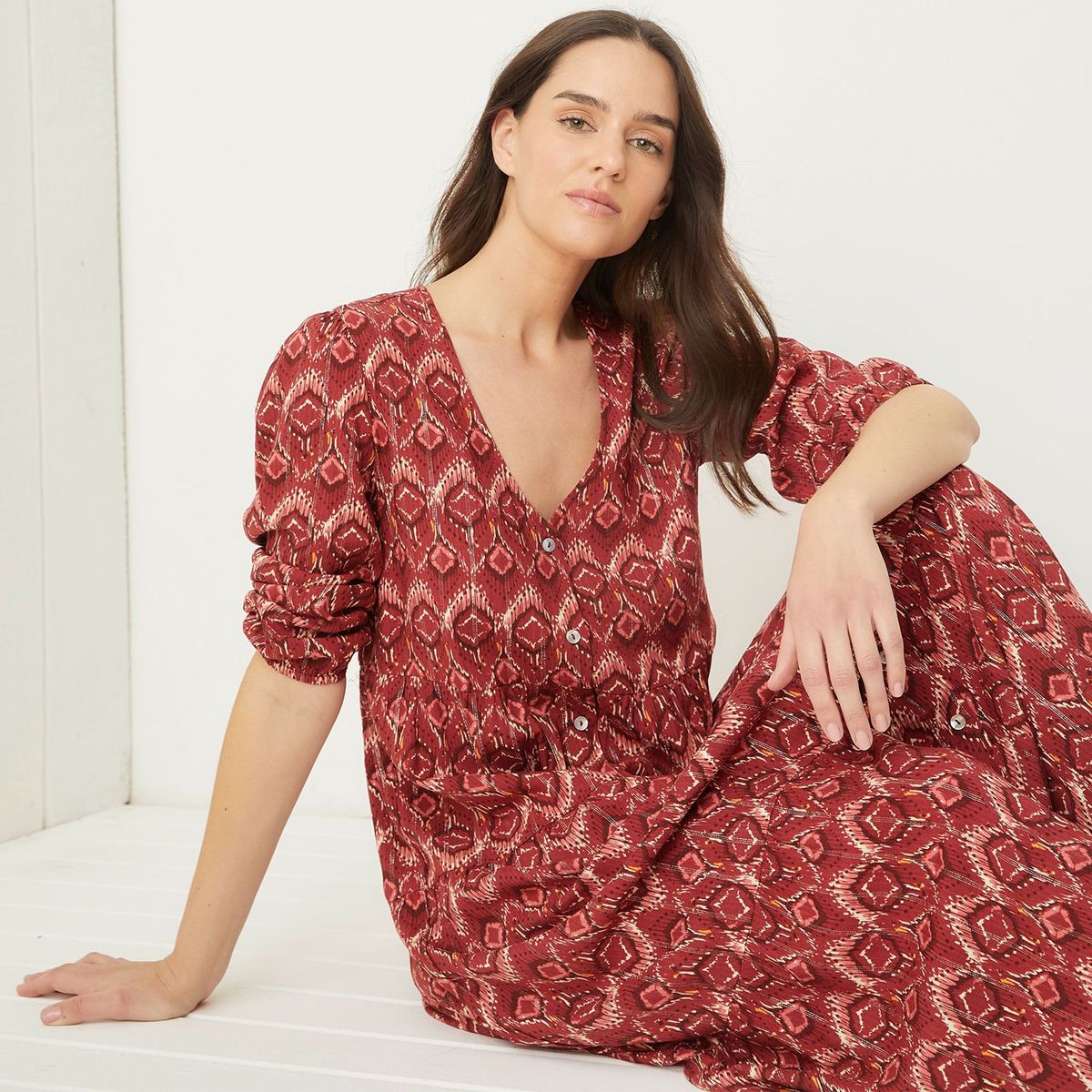 UNIVERSITY CLUB - Vestido para Mujer Largo con Estampado de Algodón University Club