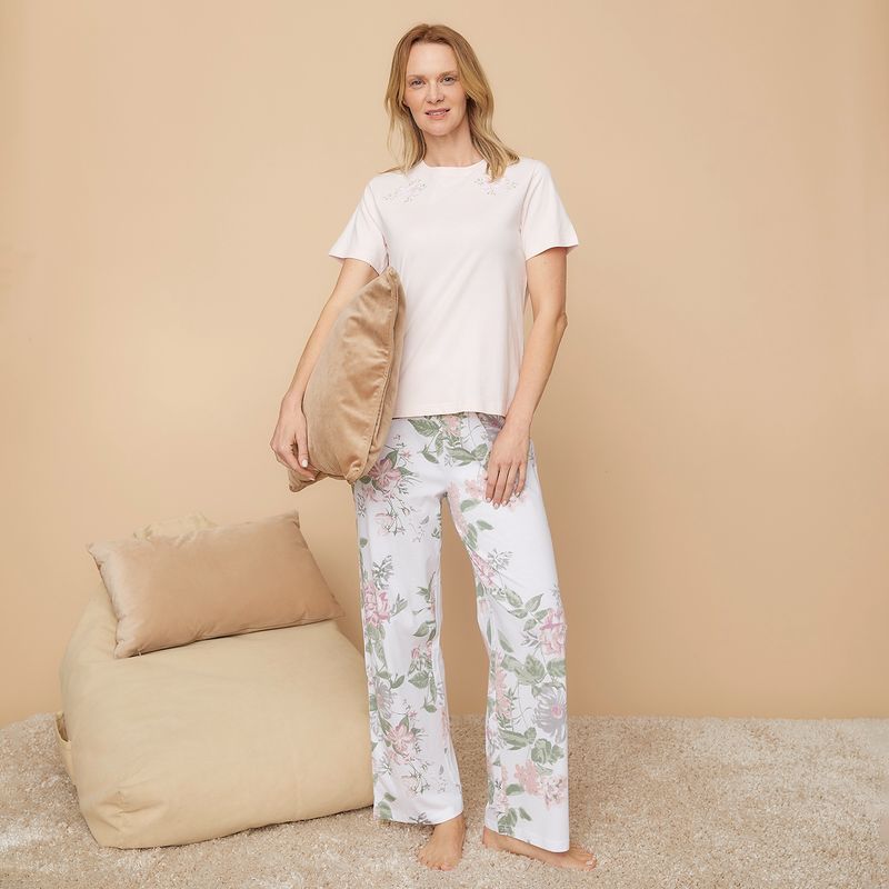 SOUTHLAND - Pijama completa con pantalón Mujer Largo Manga corta de Algodón Southland