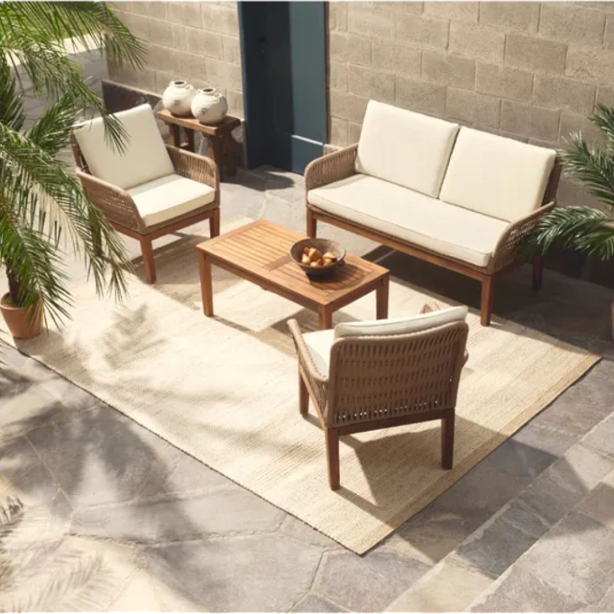 BASEMENT HOME - Sala para exterior 4 puestos Cue (Set con sofá, 2 sillas y mesa de centro) Basement Home