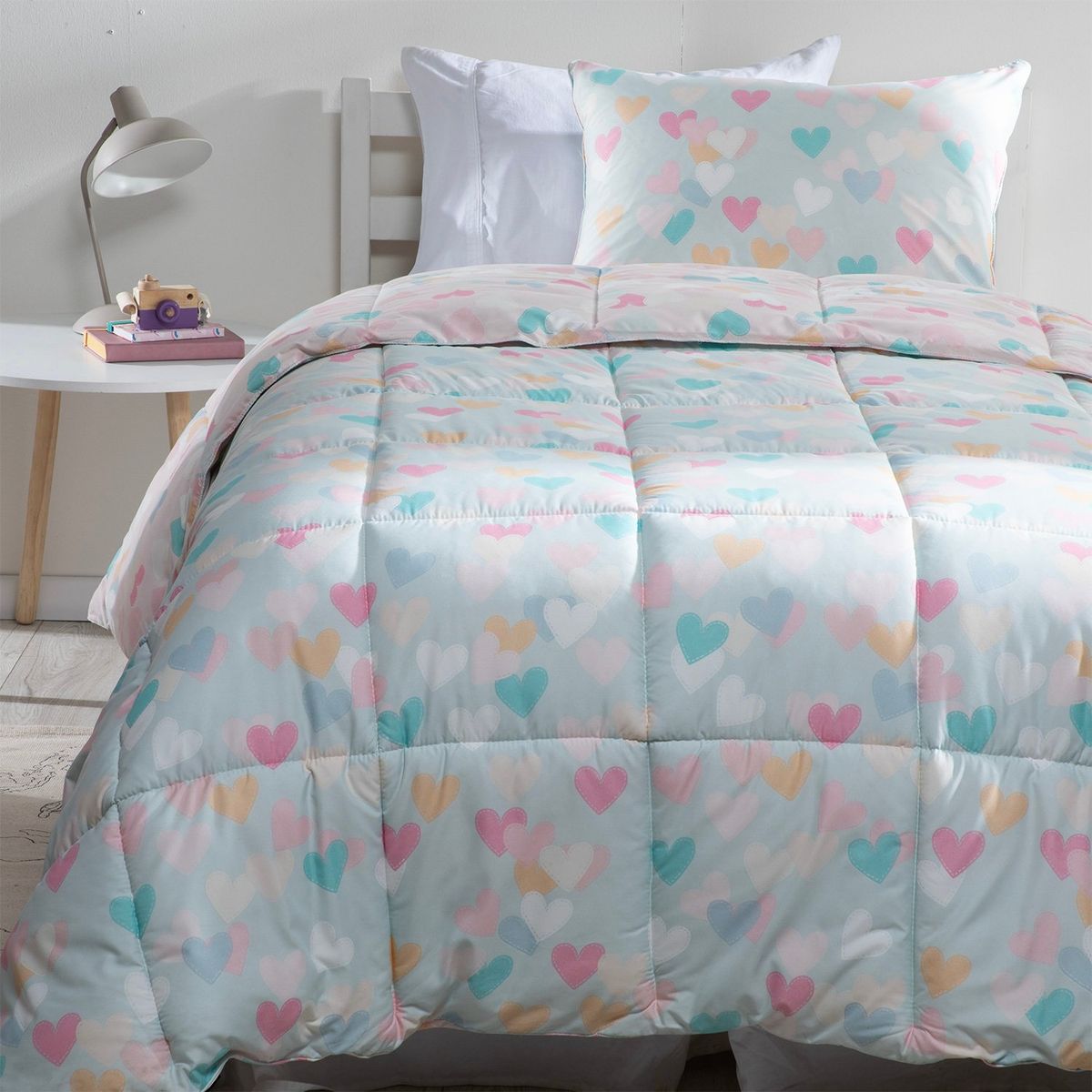MICA KIDS - Edredón Infantil Mica Kids con exterior y relleno de Poliéster 300 GSM Love. Edredón Estampado para cama Sencillo y doble.
