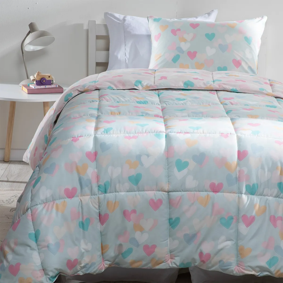 MICA KIDS - Edredón Infantil Mica Kids con exterior y relleno de Poliéster 300 GSM Love. Edredón Estampado para cama Sencillo y doble.