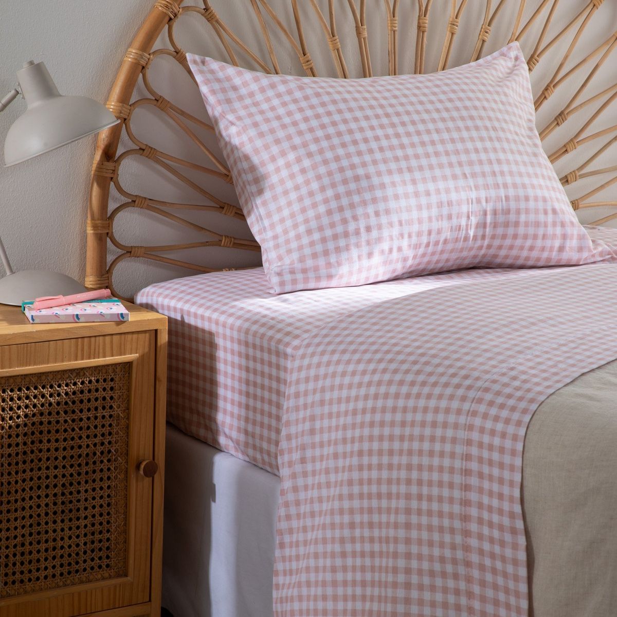 MICA KIDS - Sábanas de Algodón 180 Hilos Suave Mica Kids Vichy Rosado. Juegos de Sábanas Estampadas para cama Sencillo y Doble