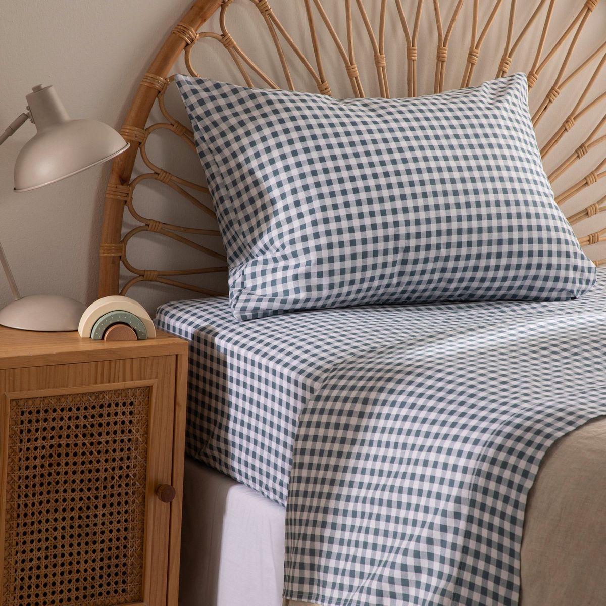 MICA KIDS - Sábanas de Algodón 180 Hilos Suave Mica Kids Vichy Azul. Juegos de Sábanas Estampadas para cama Sencillo y Doble