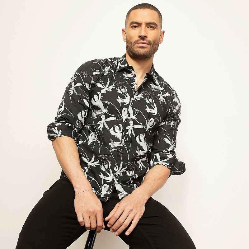 MOSSIMO - Camisa Hombre con Estampado Manga larga Slim de Algodón Mossimo