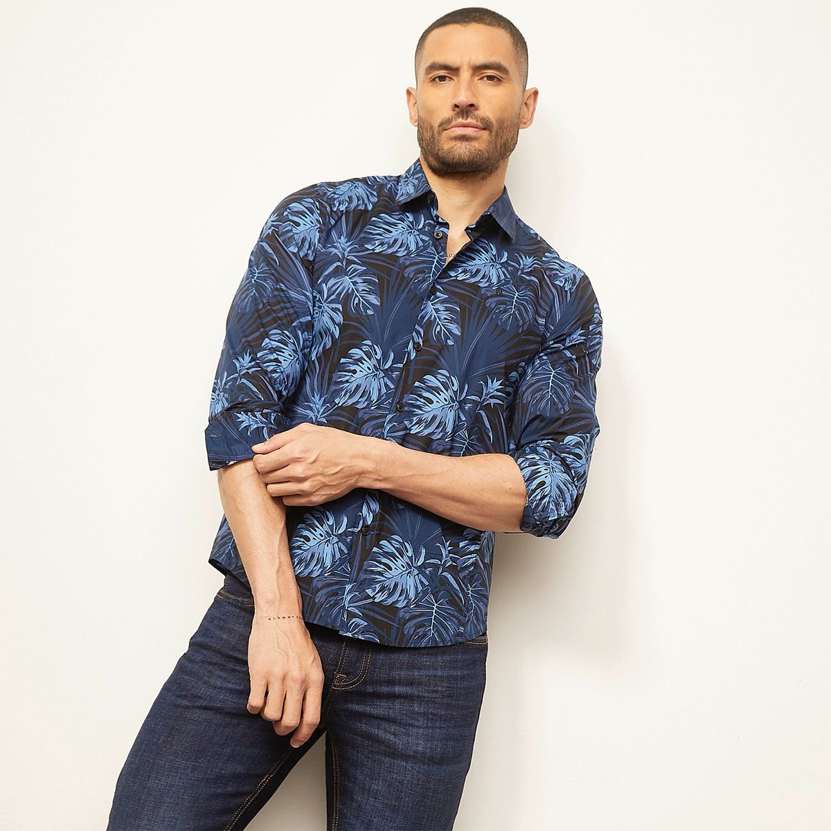 MOSSIMO - Camisa Hombre con Estampado Manga larga Slim de Algodón Mossimo