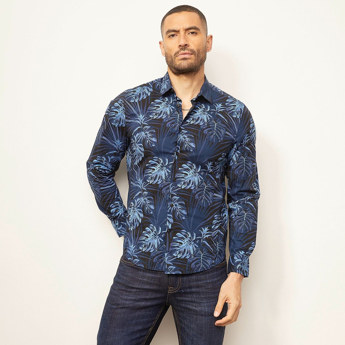 MOSSIMO - Camisa Hombre con Estampado Manga larga Slim de Algodón Mossimo