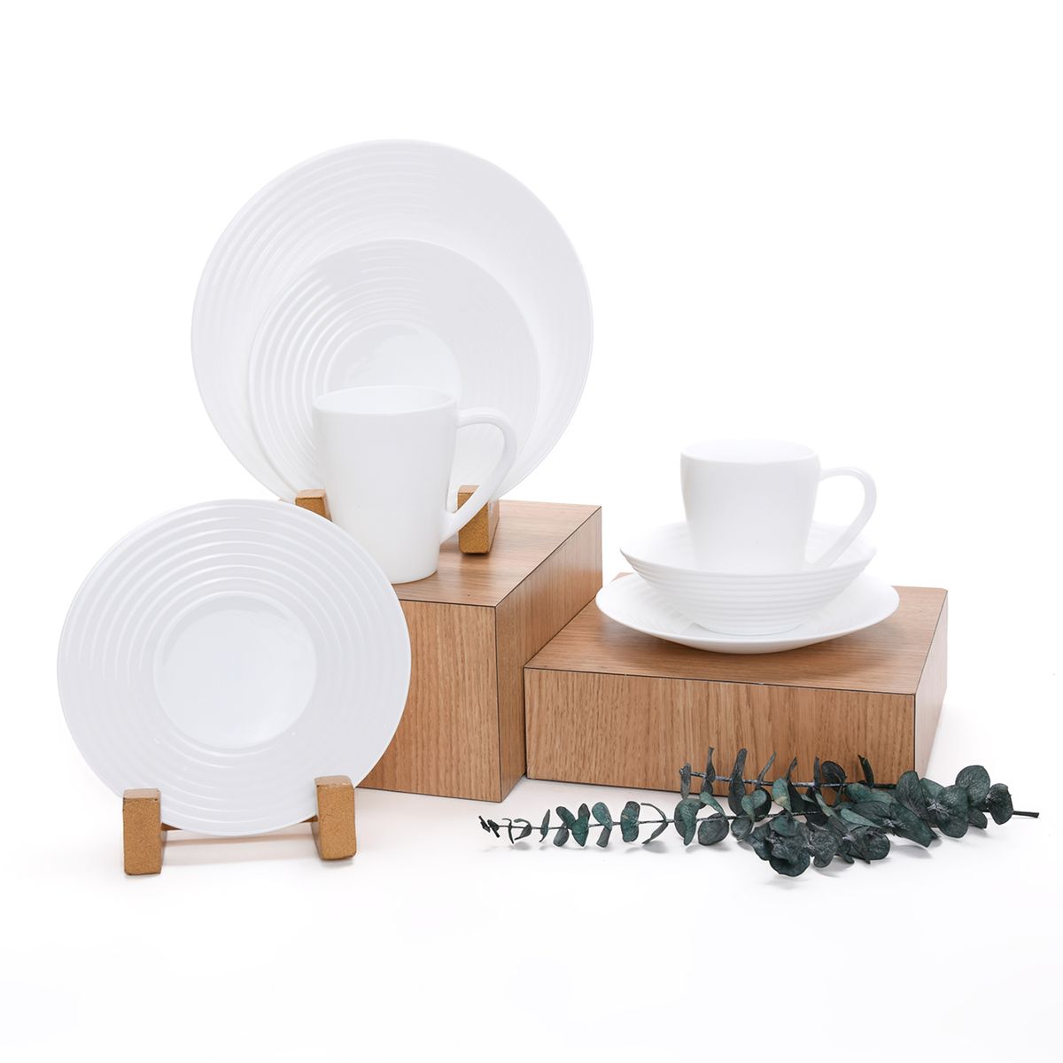 MICA - Juegos de vajilla Mica 4 Puestos Opal Rayas Blanco