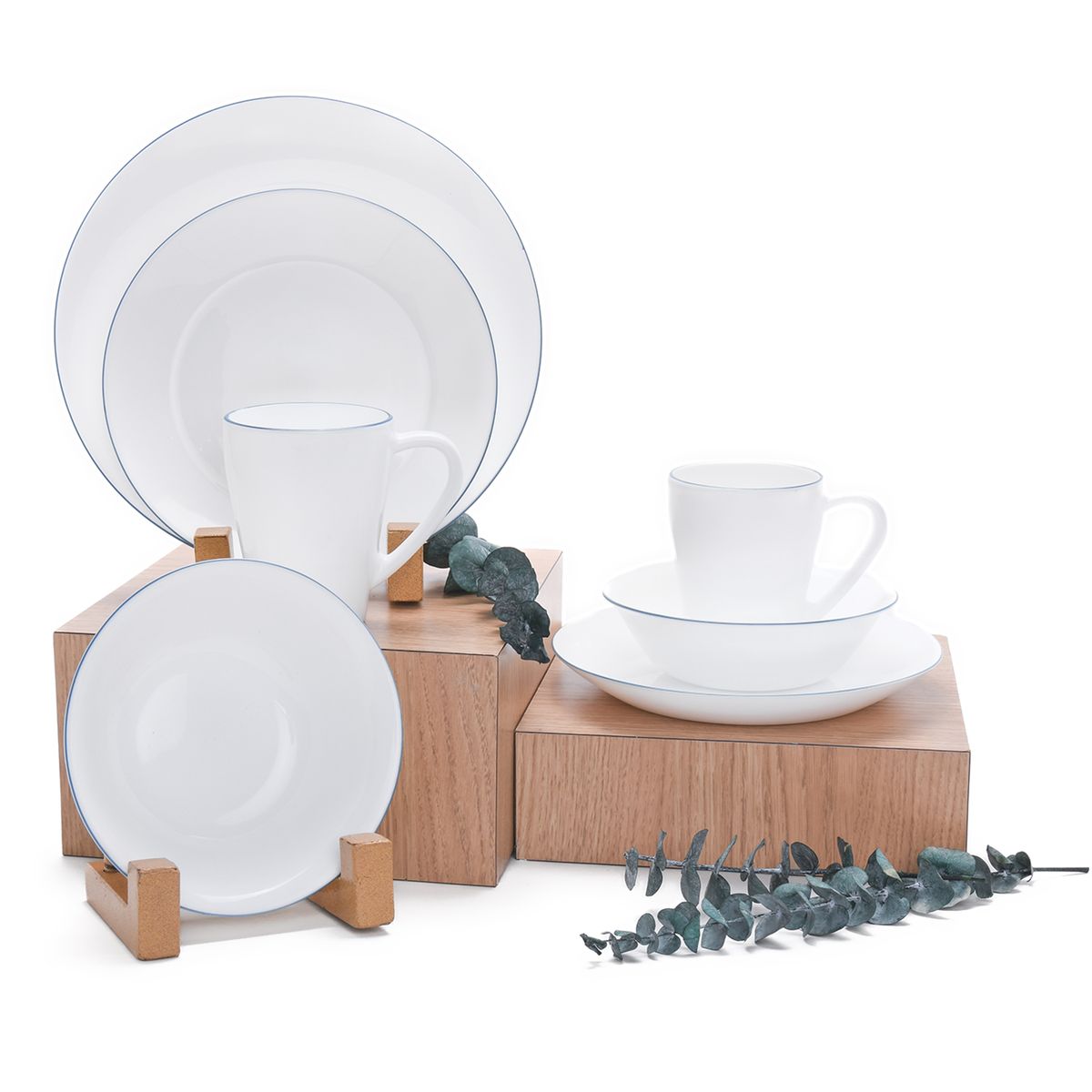 MICA - Juegos de vajilla Mica 4 Puestos Opal Azul Blanco
