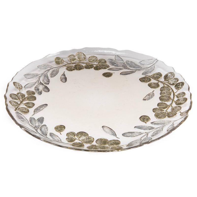 BASEMENT HOME - Plato Base Vidrio 33 cm Eucalyptus Dorado Navidad Roberta Allen