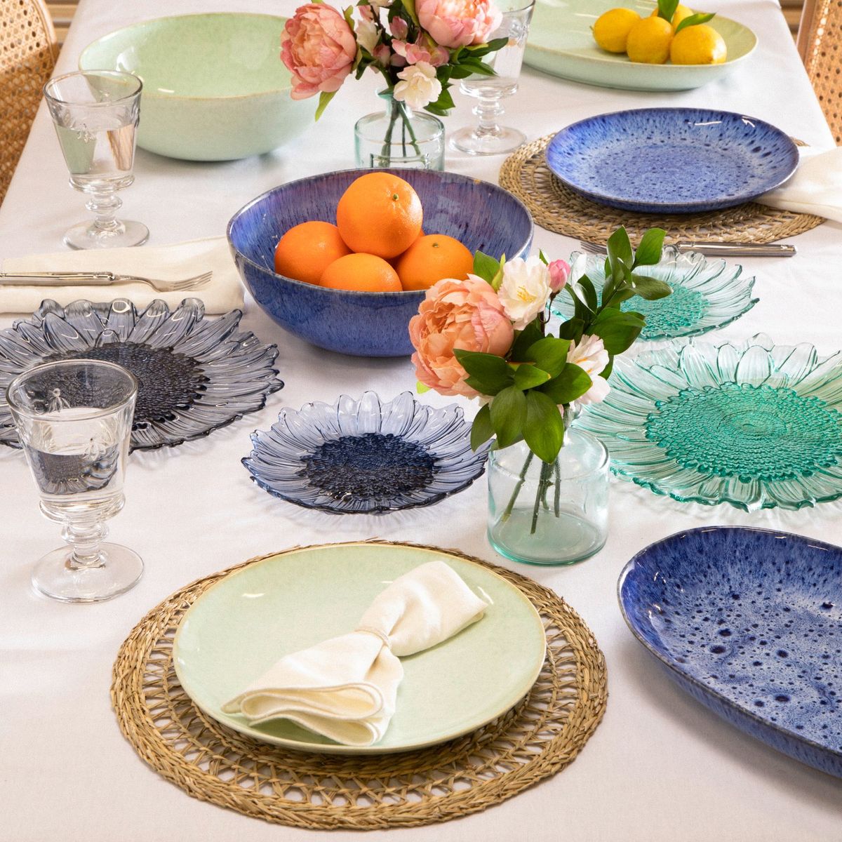 ROBERTA ALLEN - Platos de ensalada Vidrio 21Cm Vidrio Flori Naif Azul