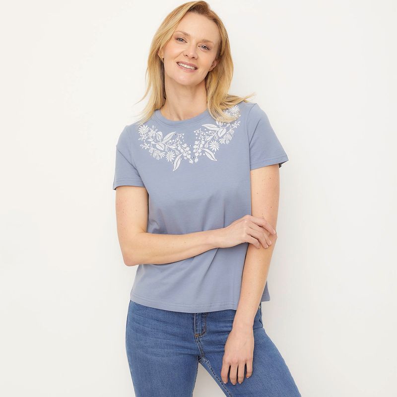 NEWPORT - Camiseta Mujer con Bordado Manga corta de Algodón Newport