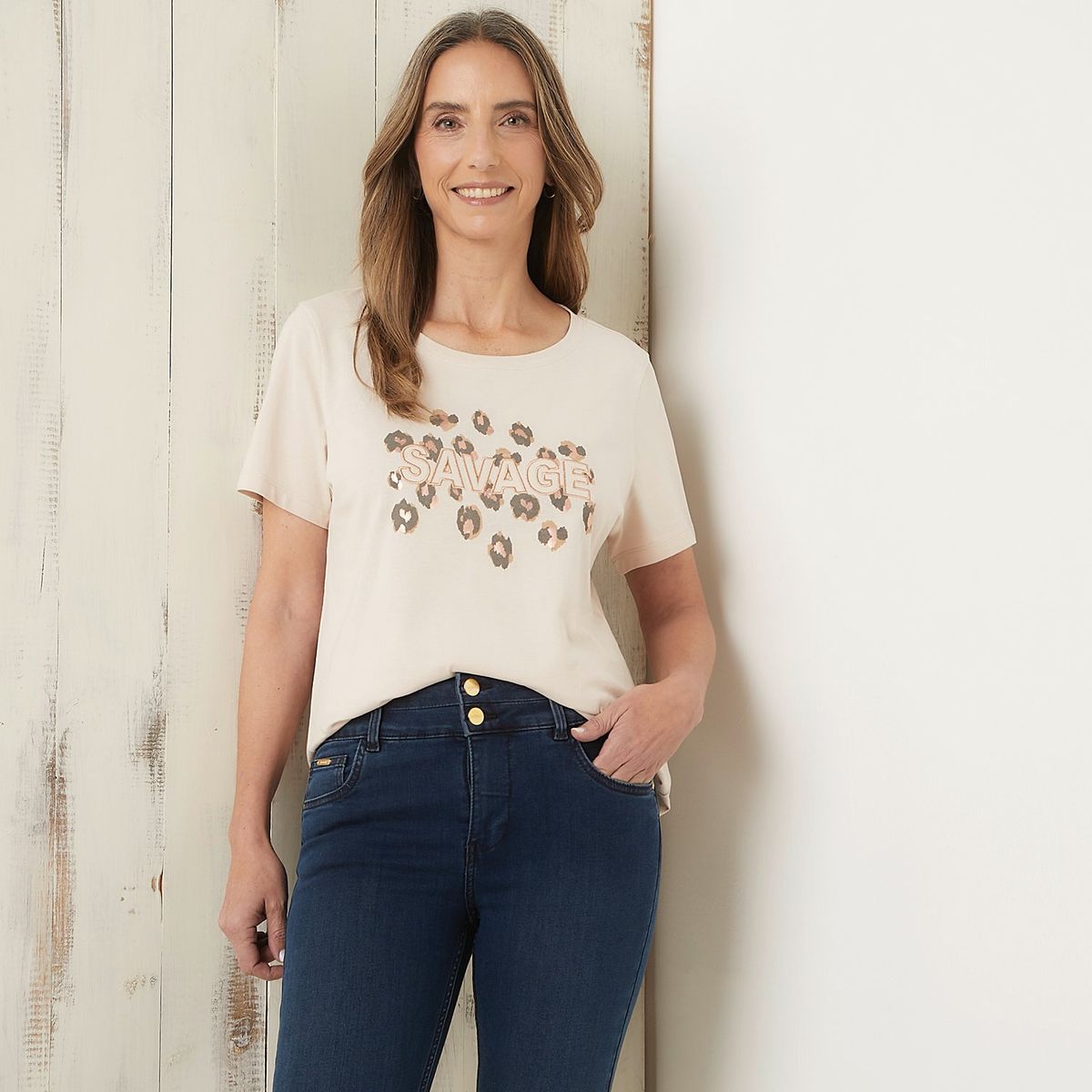 SOUTHLAND - Camiseta Mujer con Estampado Manga corta de Algodón Southland