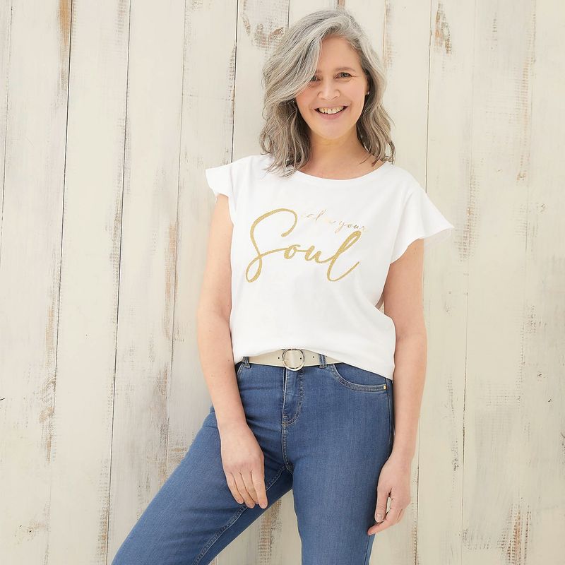 SOUTHLAND - Camiseta Mujer con Lentejuelas Manga corta de Algodón Southland