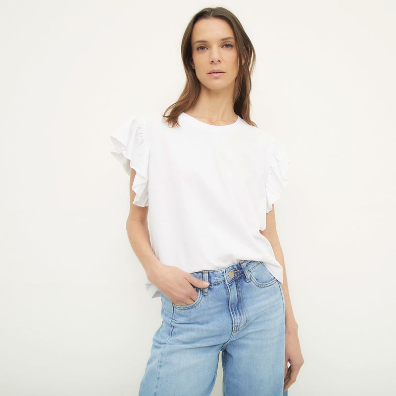 BASEMENT - Camiseta Mujer con Boleros Manga corta de Algodón Basement
