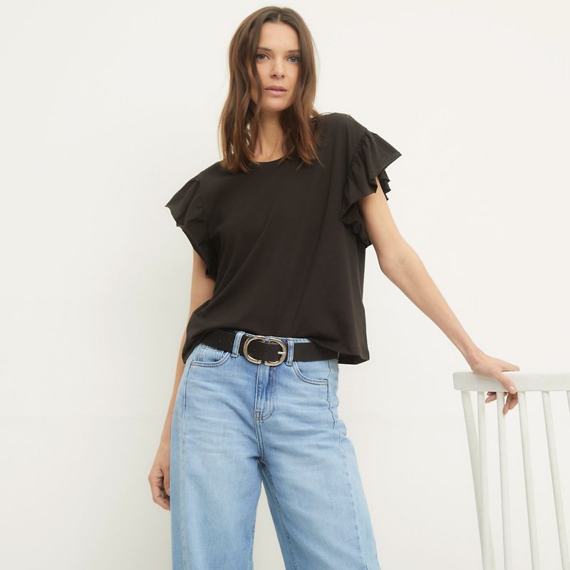 BASEMENT - Camiseta Mujer con Boleros Manga corta de Algodón Basement